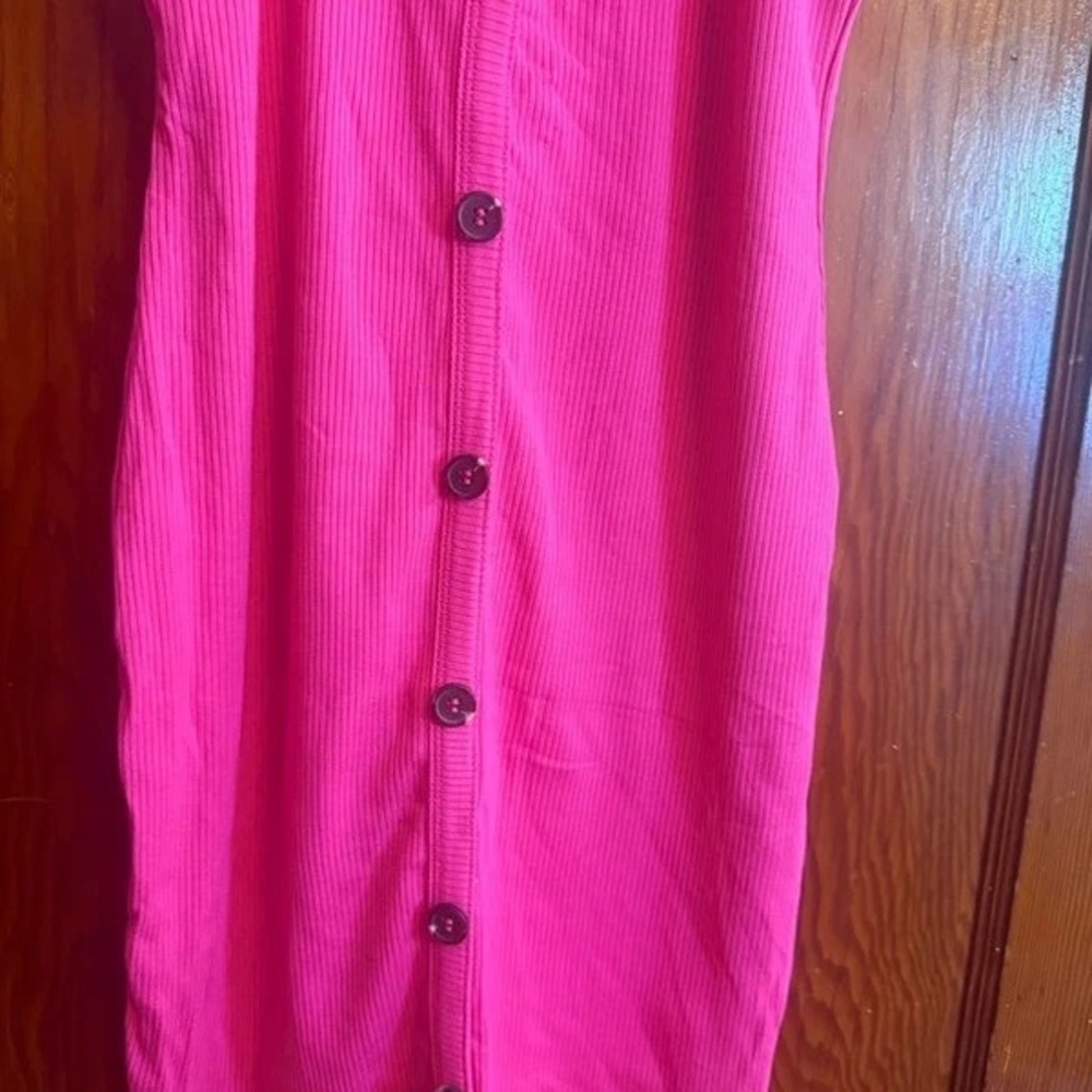 Hot Pink Button-Front Women's Sundress - Picture 3 of 5